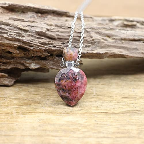 Natural Stone Vial Pendants Quartz Crystal Obsidian Bottle Women,Rhodonite