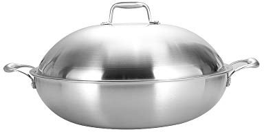 OQHAIR Wok de Acero Inoxidable 304, sartén Antiadherente sin Recubrimiento, Orejas Dobles, Wok Grande, Cocina de inducción para el hogar, Gas