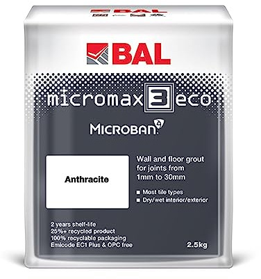 Bal Micromax3 Eco Grout Wall & Floor Grout, Rapid Set, Antimicrobial, Suitable For Interior & Exterior 2.5KG Bag - Anthracite