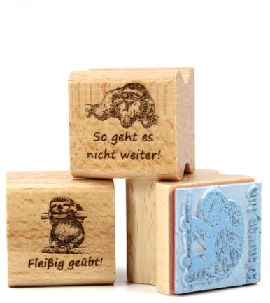 Lehrerstempel Faultier im Set - 3 Motivstempel mit Spruch für Lehrer und Schule ca. 28 x 28 mm Schulstempel Stempel Schüler