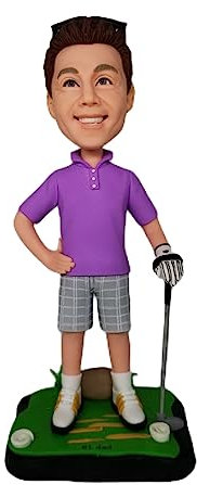 mydedor Individuelle Wackelkopf-Figur, maßgeschneiderte Puppe, violetter Golfer, handgefertigter Wackelkopf, Geburtstagsgeschenk, Wackelkopf-Figuren, personalisierte Skulptur