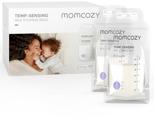 200 sacchetti momcozy per conservare il latte materno, con rilevamento della temperatura, per l'allattamento al seno, sacchetti usa e getta per conservare il latte con capacità di 180 ml, autoportanti