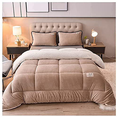 ZTGL Steppdecke, Weiche-Bettdecke, Flauschige Kaschmir Steppdecken für Allergiker Duvet, Verdicken Sie Lamm Kaschmir Decke Winter Warme Bettdecke Bettwäsche,Beige,220x240cm(5kg)