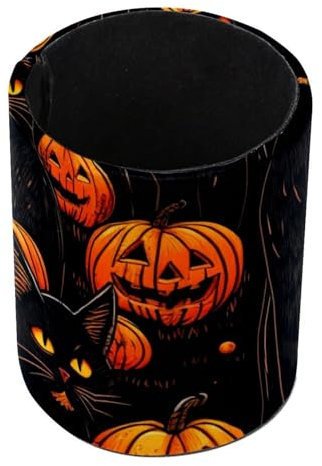 Big Cat Pumpkins Standing Pencil Case, Cute Round Pen Holder Pouch Pencil Bag Makeup Brush Boxes for School Students Office Women Teens Girls Boys