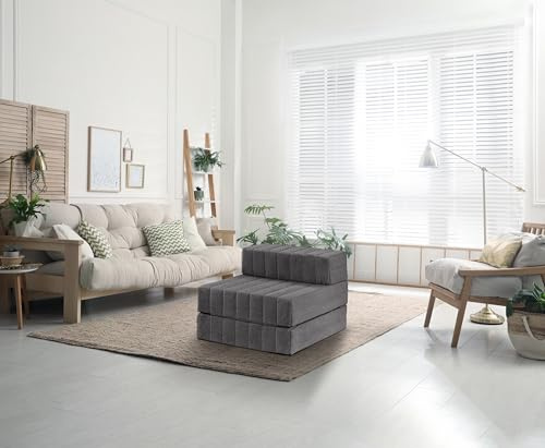 Traumnacht Sessel/Gästematratze mit hochwertig verstepptem Sawana-Bezug, Bezug abnehmbar, waschbar, Liegefläche 70x200, grau, produziert nach deutschem Qualitätsstandard