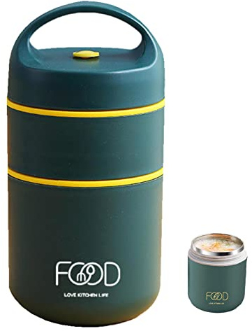 Aizuoni Thermobehälter Für Essen - 2-stöckige, Doppelwandige, Vakuumisolierte Thermoskanne Für Warme Speisen | Aus Edelstahl Für Warme Und Kalte Lebensmittel