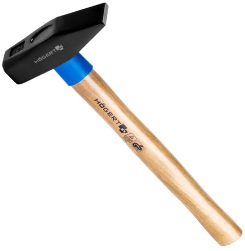 Professioneller Hochleistungs- Schlosserhammer 1.000gr. mit Holzgriff aus Esche | C45 Kohlenstoffstahl | Bankhammer | DIN 1041 (Schlosserhammer 1.000g)