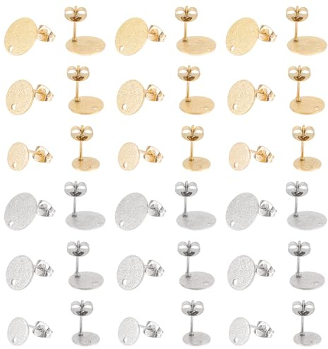 UNICRAFTALE 36 Stück 2 Farben 3 Größen Edelstahl Ohrstecker Flacher Runder Ohrstecker Strukturierter Ohrstecker Mit Loch Mit Ohrringverschlüssen Metall Ohrstecker Für DIY Ohrringe Schmuckherstellung