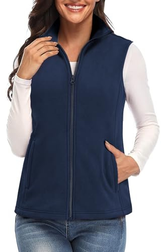 SMENG Women's Fleece Vest Lightweight Warm Polar Soft Outerwear with Zip Up Pockets Sleeveless Jacket for Winter Navy S