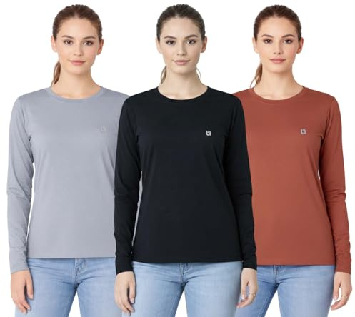Bahob® 3 Pack Women's Classic-Fit Long Sleeve Crewneck T-Shirt, Multipacks Ladies Long Sleeve T-Shirt Top S-XXL