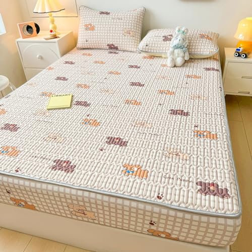 FOREPOTY Boxspringbetten Spannbetttuch,Coole Sommerbettwäsche aus Latex, Matratzenschoner mit Cartoon-Aufdruck für Kinderzimmer, Bettbezug für Kinderzimmer, Hund 2,180 x 200 cm (1 Stück)
