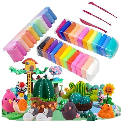 36Farben Modelliermasse lufttrocknend – Selbsttrocknende Knete & lufttrocknender Ton für Kinder ab 3 Jahren – Foam Clay Bastelset mit Werkzeugen & Formen – Kreatives DIY Geschenk für Jungen & Mädchen