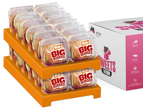 SWEETS'N FOOD Trolli Burger Display - 24 Stück - Mini-Burger aus Fruchtgummi und Schaumzucker - Aufsteller ideal für Partys, Kiosk - Süßigkeit