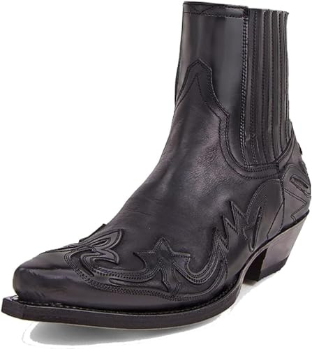 Generisch Herren-Cowboystiefel, Klassische bestickte Halbstiefel, Retro-Stiefeletten,45,Black