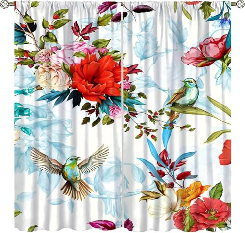 Vorhang Blickdicht Gardinen Mit Ösen - 2 Stücke 170 (B) X 200 (H) cm Verdunklungsvorhänge 3D Blumenpflanze Muster Thermovorhang Für Kinderzimmer Schlafzimmer Weihnachtsgardinen 9426351380607