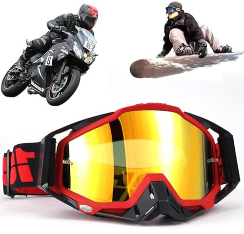 Yoihuqi Gafas Moto Polvo, Gafas de Esquí, Dirt Bike Off-Road Goggles, Prueba de Viento a Prueba de Polvo Gafas, para Bicicletas de Montaña (Rojo/Negro)