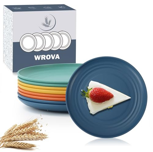 Wrova Dessert Plates Set of 8 Plastic Plate Reusable Unbreakable Snack Plates for Kids - 5.5 Inch Reusable Small Plate Dishwasher & Microwave Safe for Kitchen, Camping - Vivid Mix