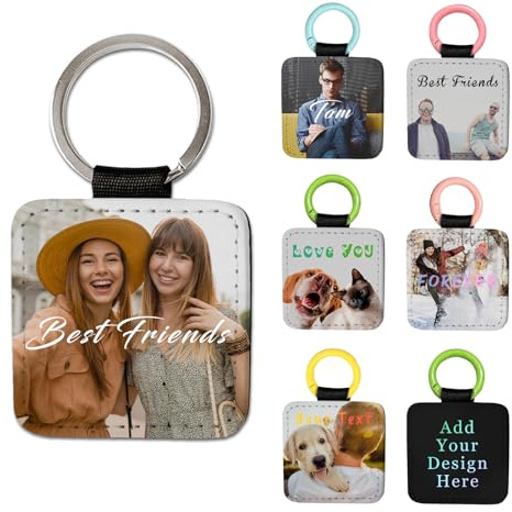 Naispanda Porte-clés en cuir Personnalisé Photo, Porte Clef Cuir à Personnaliser, porte-clés en cuir PU avec nom et photo personnalisés - Cadeau Photo Homme ou Femme pour Noel, Anniversaire