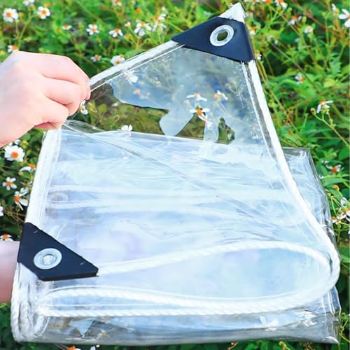 Lona transparente impermeable, lona transparente de 0,35 mm de espesor, cubierta de plástico PVC, toldo exterior a prueba de viento, cubierta para patio, 400 g/m², con cuerda (150 cm x 220 cm (4,9 pi