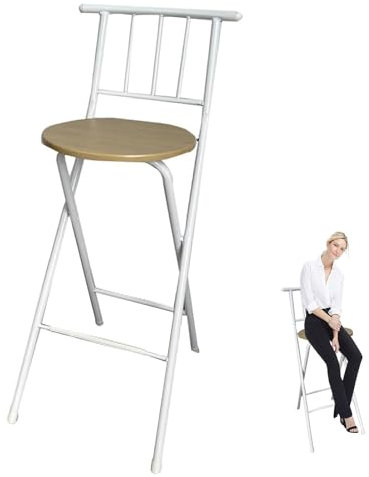 XQJLBZA 75 cm Hoher Klappbarer Barhocker, Klappbarer Tresenstuhl mit Rückenlehne und Fußstütze für Erwachsene, Indoor-Tresenbarhocker für die Küche(Natural)