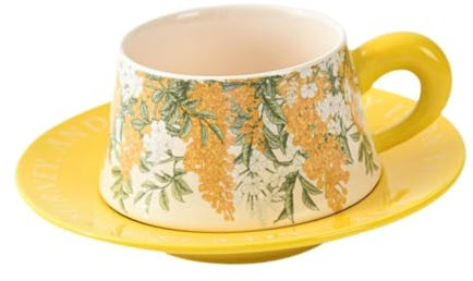 Luwecf Juego de Tazas Florales con platillo y Cuchara para café expreso