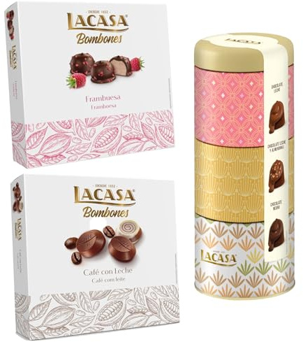 Pack Lacasa bombones surtido lata 180 G & bombones café con leche 200 G & bombones frambuesa 200 g