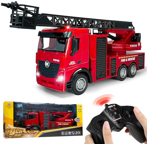Große Feuerwehrfahrzeug, 1:18 Feuerwehr Spielzeug, Feuerwehr Auto mit Leiter, Ton und Licht, 4 Radantrieb, Feuerwehrauto für 2 3 4 5 6 7 8 Jahre