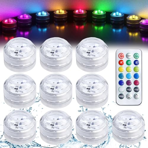 Asfrode Unterwasser Licht, 10 Stück Mini LED Lichter RGB Multi Mehrfarbige Teelichter mit Fernbedienung Beleuchtung Unterwasser für Aquarium Vase Badewanne Pool Haus