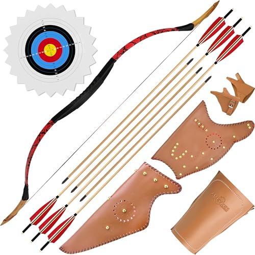 Handgefertigter Asiatischer Mongolischer Traditionelles Bogen - Recurvebogen Langbogen, Sportbogen Bogenschießen, Reiterbogen, Jagdbogen, Berittener Bogen für Erwachsene Teenager Linke rechte Hand