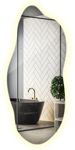 Grande Specchio Lungo a LED 45x100 cm Luce Neutra Incorporata Retroiluminato per il Soggiorno e il Bagno Decorazione Murale Forma Ondulato Minimalismo Aspetto Organico Bordi Lisci Specchio da Toilette