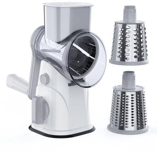 RAINBEAN Rotary Cheese Grater for Kitchen, Hand Crank Cheese Shredder with 3 Interchangeable Blades, Rotary Grater with Handle and Strong Suction Base, for Vegetables, Fruit, Nuts