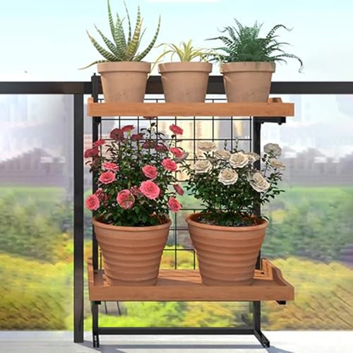 WEKONUMEX Supporto per fioriere da Giardino, Supporto for Piante con ringhiera sospesa a 2 Livelli con Larghezza Regolabile, 60 cm/90 cm, in Legno e Nero(Width 60cm)