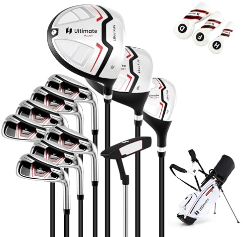 COSTWAY Ensemble Club de Golf Portable pour Femmes, Sac Trépied avec Driver 460CC #1, Bois de Parcours #3 Hybride Fers #5#6#7#8#9#P #S Putter, Couvre-Chefs et Housses pour Droitier (Rouge)