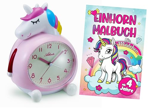 Atlanta Kinderwecker ohne Ticken mit Musik + Malbuch Einhorn - 2163/17 BU