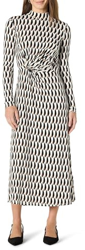 Amazon Essentials Women's Fit and Flare Long-Sleeved Short Maxi Dress, Ivory Washed Bronze Geo, M