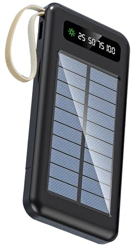10 000 Mah utomhus solkraftbank, bärbar laddare med USB-portar med flera enheter, inbyggda kablar, LED-ficklampa, Fcc Ce-certifierad
