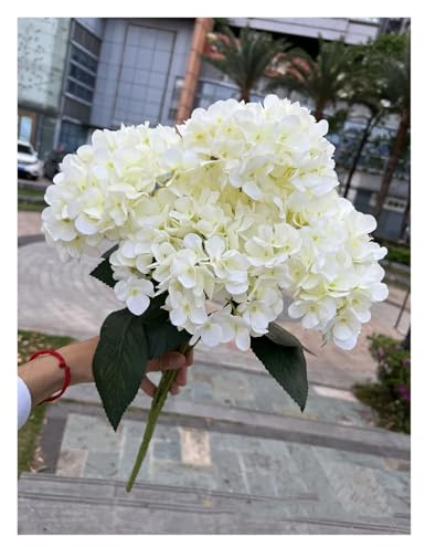 Flores Artificiales Hortensia Flores artificiales de gran tamaño de 5 cabezas, hortensias blancas y rosas, de seda, for boda, ramo de novia, flores falsas, decoración for fiestas en el hogar(WHITE)