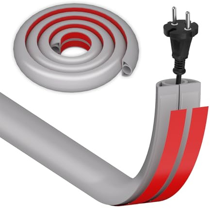 HEMENTEC Kabelkanal Selbstklebend, 2.5CMx3Meter Kabelkanal Flexibel, PVC Kabelkanäle Grau Kabelabdeckung Wand Kabelleiste Boden Flach, Mini Kabel Verstecken Haus Büro Verhinderung von Stolperfallen