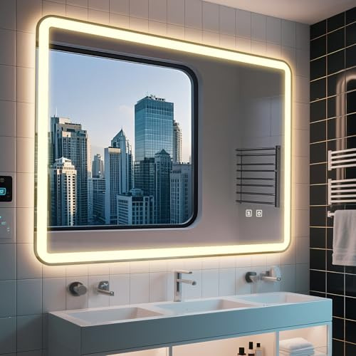 LZNIOZ Smart LED Bathroom Mirror - 3-Color Dimmable, Fast Defog, Wall Switch or Plug-In, Vertical/Horizontal Mounting for Wall-Mounted Vanity Mirrors 500 * 700mm