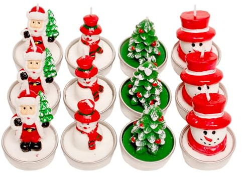 PLLYPE Mini Weihnachtskerzen Teelichter, 12 Stück Weihnachten Teelicht Kerzen, Weihnachtskerzen Weihnachtsmann Schneemann, Weihnachtsteelichter Kerzen, für Haus Hochzeit Party Geschenke