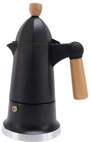 Luqeeg Cafetière À Piston, 3 Tasses, Percolateur en Alliage D'aluminium, Simple Valve, avec Poignée en Bois, Forme Octogonale, pour Usage Domestique, Noir et Blanc (BLACK)