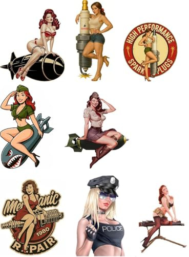 Pure Print Cut Pin Up Girl Aufkleber Set Retro Vintage 50er Jahre – 8 Sticker einzeln klebbar – Rockabilly Hotrod Style – Auto Motorrad Werkzeugkoffer Deko