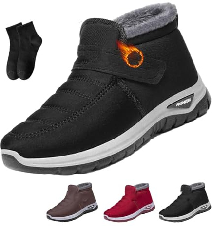 POIOZXD Botas ortopédicas cálidas antideslizantes para mujer, botas de nieve de invierno para mujer, botines de tobillo con forro de piel cálida, impermeables, aisladas, zapatos para exteriores, Black