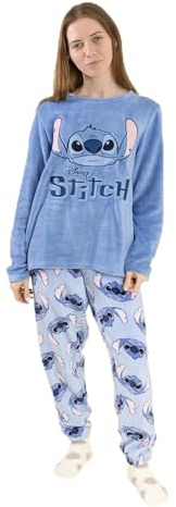 Disney Pigiama a Maniche Lunghe e Gambe Lunghe Blu da Donna Lilo & Stitch in Pile con Stampa per la buonanotte e Il Relax Merchandising