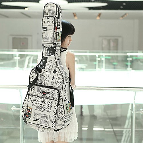 Newspaper Style 600D Water- Oxford Cloth Gig Bag Guitar Carrying Case with Padded Straps Stitched for Acoustic Classic Folk