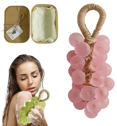 Grape Soap on a Rope, Handmade Crystal Grape Gentle Cleansing Soap, Grapes Cluster Shaped Soaps, Decorative for Washing Hands and Bath Cold Process Method, Gift for Men and Women (B)