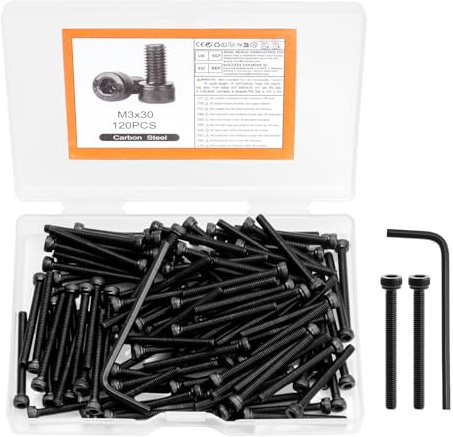 120 Stück M3 Schrauben Set, M3 x 30mm Zylinderschrauben mit Innensechskant Schrauben Set, Zylinderkopfschrauben, Vollgewinde Schwarz Innensechskantschrauben, mit Schlüssel