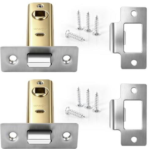 Chyaya 2 Set 45mm Tubular Latch Stainless Steel Internal Door Lock Mortice Latch with Screws, 42mm Centres Sprung Latch for Internal Doors, Suitable for Left or Right Hand Sprung Lever Door Handles