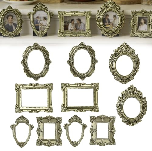 Generisch 10 Stück Vintage Mini Bilderrahmen, Unregelmäßige Größe Winzige Bilderrahmen, Miniatur Bilderrahmens, kleine Antiker Fotorahmen Aus Harz, Für DIY Wandschmuck, Fotografie Dekoration