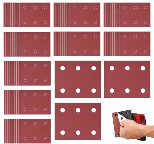 90 Stück Schleifpapier Set, 115x101mm 6 Löcher Klett Schleifpapier 40 60 80 100 120 150 180 240 320 Rechteckig Schleifpapier für Schwingschleifer Holz Metall